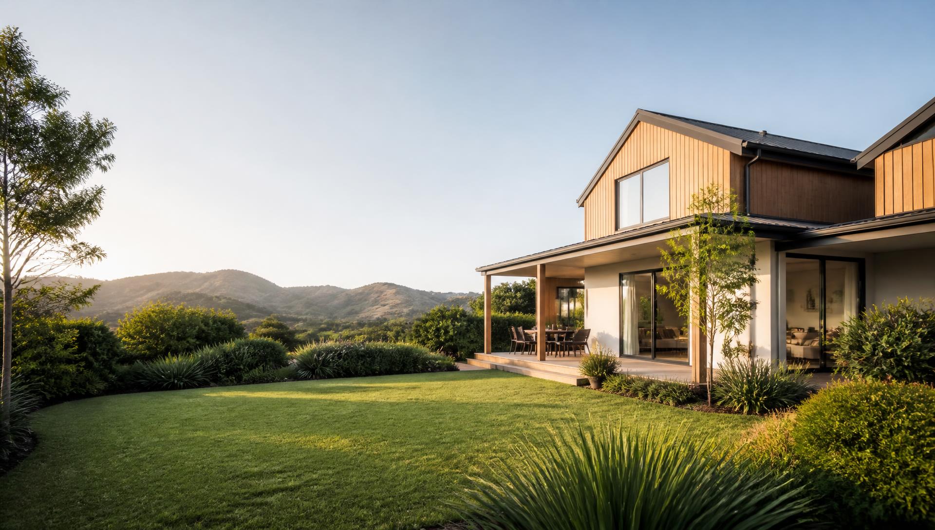 Contemporary New Zealand home surrounded by native planting